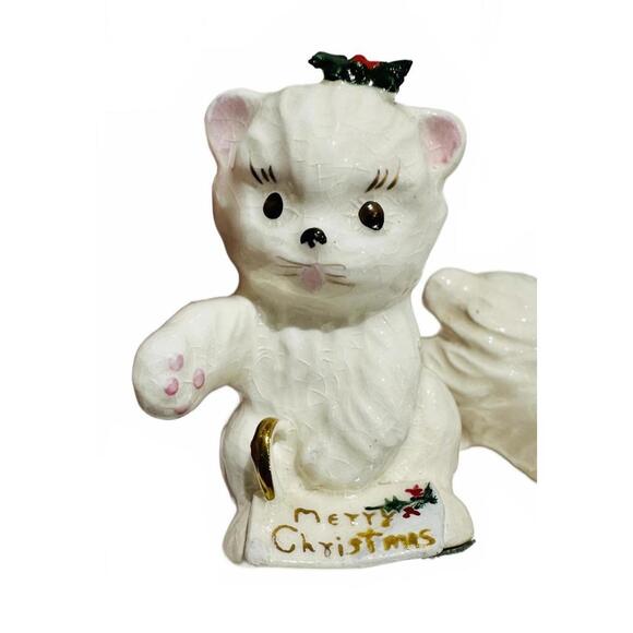 Napco Vintage Ceramic Christmas Dog & Cat Angel Figurines with Gold Accents - Picture 5 of 8